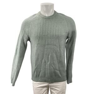 Reiss Men's Green Wool Ribbed Knit Long Sleeve Crew Neck Sweater Top Size S